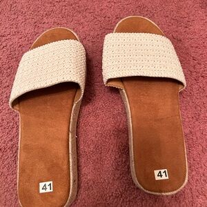 Woven Slide Sandals in Beige - Size 41